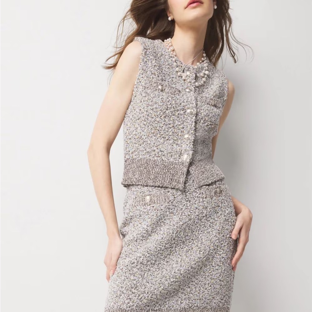 White House Black Market Gray Tweed Skirt Set